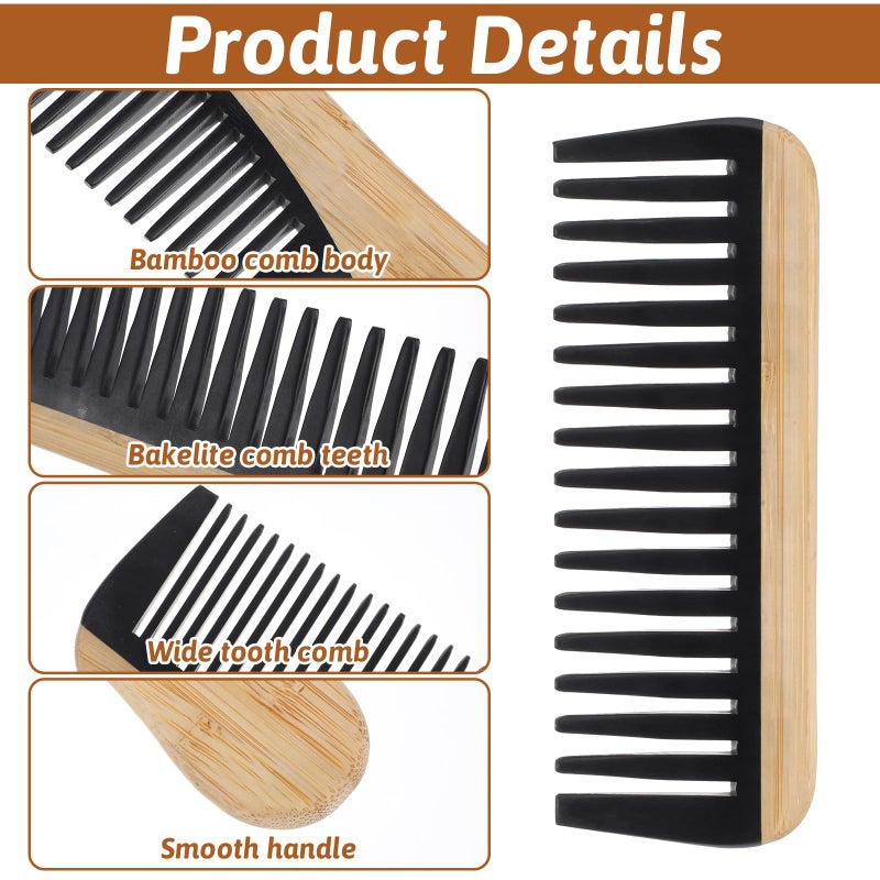 MBAIYO 4 Pcs Natural Handmade Bamboo Hair Combs Set, Wide Tooth Fine Tooth Rat Tail Wooden Combs for Women Men Anti-Static for All Hairstyles and Beard - Image 3